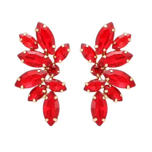 aretes hojas rhinestones rojas