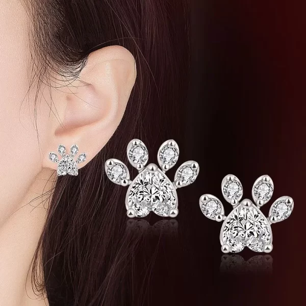 aretes love paws zircon blanco silver - Imagen 3