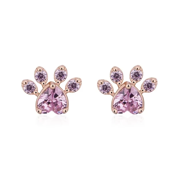aretes love paws zircon rosa