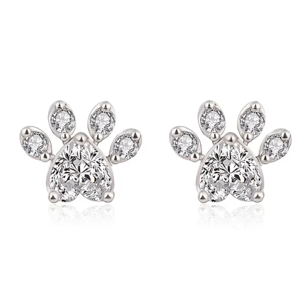 aretes love paws zircon blanco silver