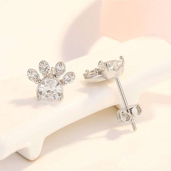 aretes love paws zircon blanco silver - Imagen 2