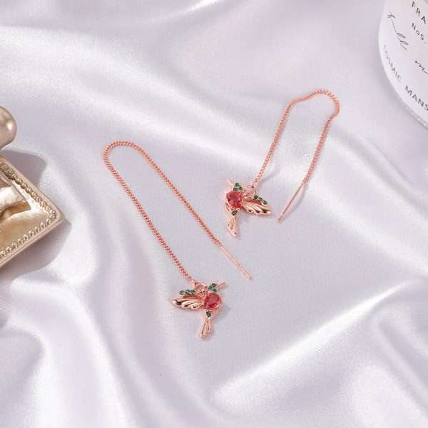 aretes colibries long rose gold