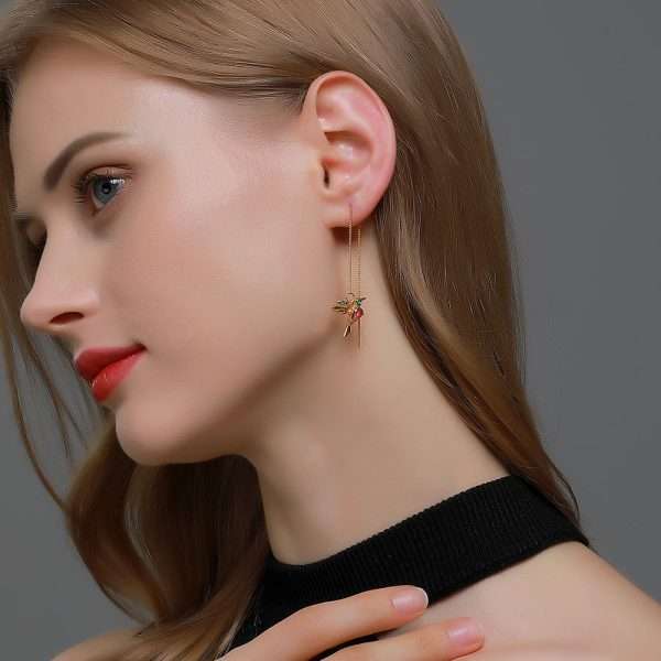 aretes colibries long rose gold - Imagen 2