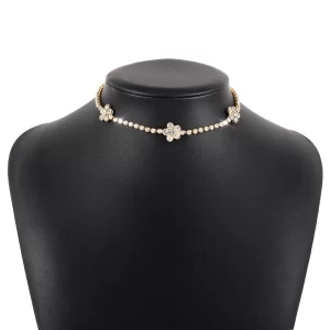 cadena gargantilla rhinestone flower golden