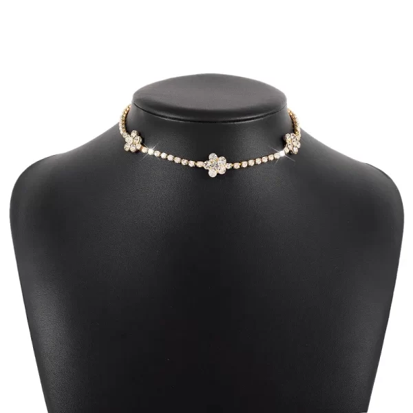 cadena gargantilla rhinestone flower golden
