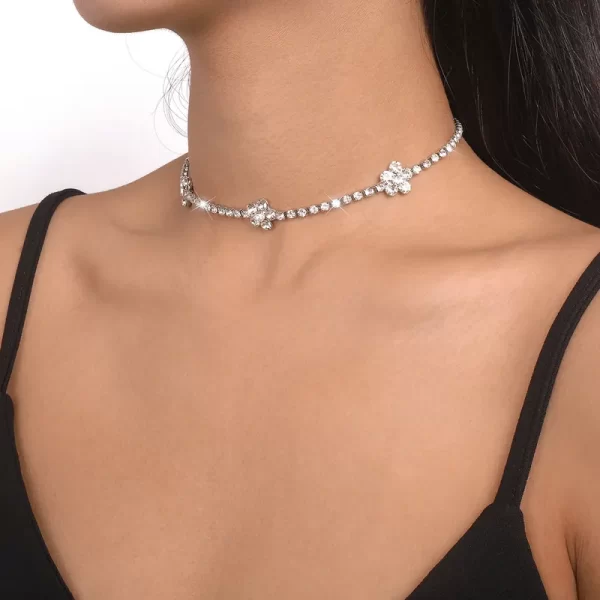 cadena gargantilla rhinestone flower silver - Imagen 3