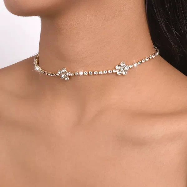 cadena gargantilla rhinestone flower golden - Imagen 2