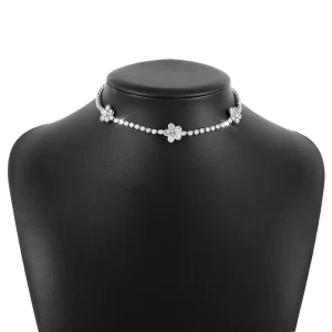 cadena gargantilla rhinestone flower silver
