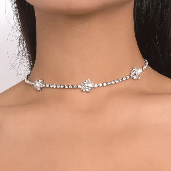 cadena gargantilla rhinestone flower silver - Imagen 2