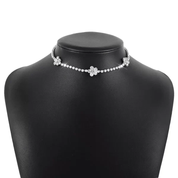 cadena gargantilla rhinestone flower silver