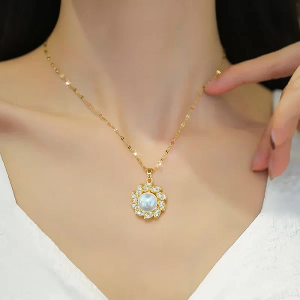 cadena flor de perla zircon - Imagen 3