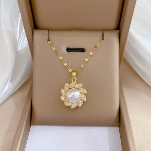cadena flor de perla zircon