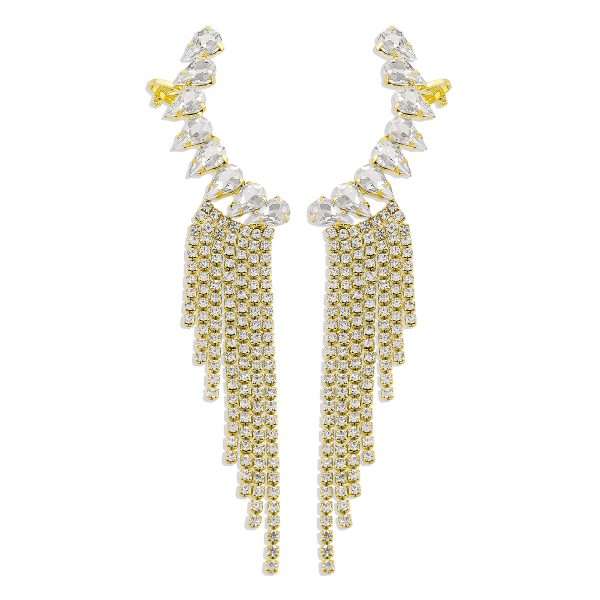 aretes earcuff geometric tassel golden