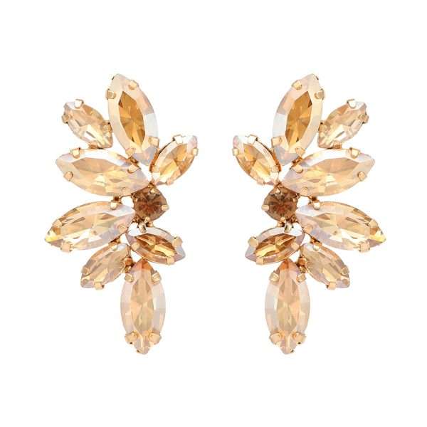 aretes hojas rhinestones champagne