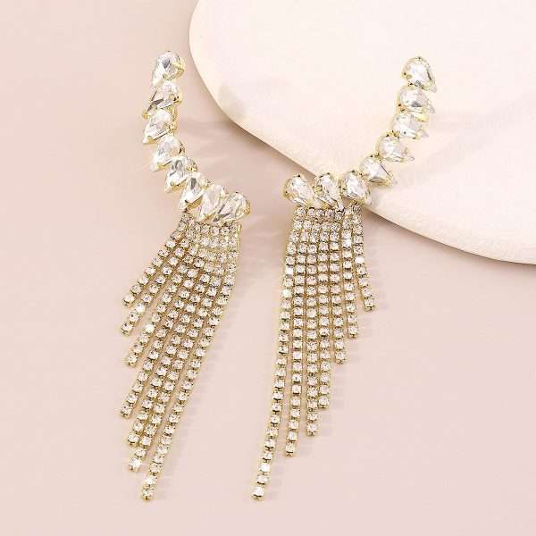 aretes earcuff geometric tassel golden - Imagen 2