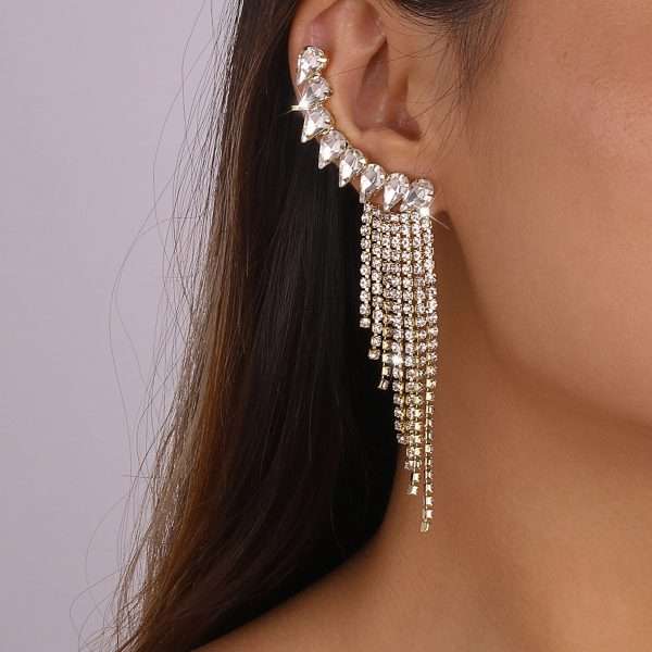 aretes earcuff geometric tassel golden - Imagen 3