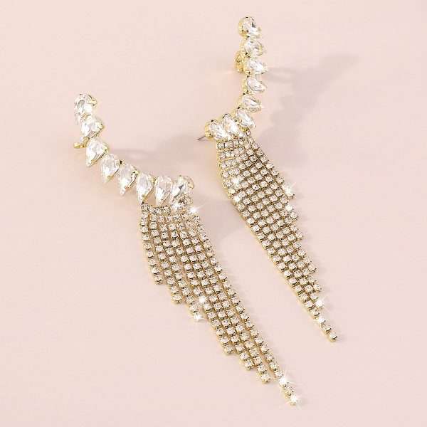 aretes earcuff geometric tassel golden - Imagen 5