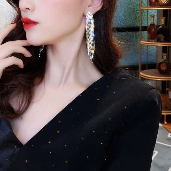 aretes long rhinestones silver - Imagen 2