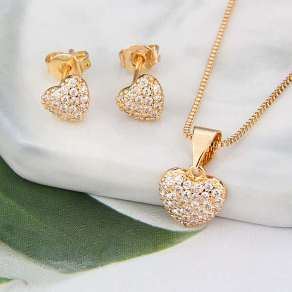juego corazones gold plated zircon