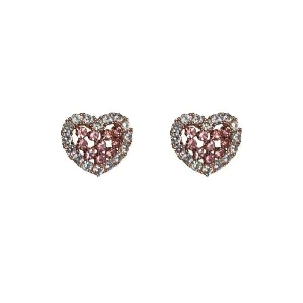 aretes corazones zircon rosa pink