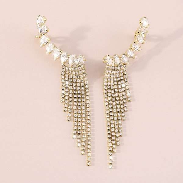 aretes earcuff geometric tassel golden - Imagen 4