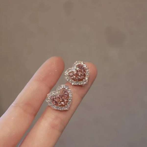 aretes corazones zircon rosa pink - Imagen 4