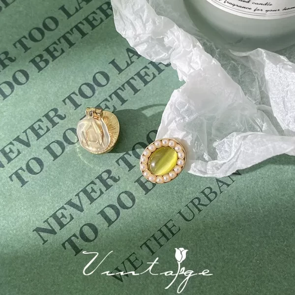 aretes broche de clip perla verde aqua