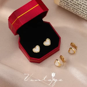 aretes broche de clip corazon madre perla