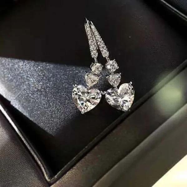 aretes corazon blanco silver plated long - Imagen 2