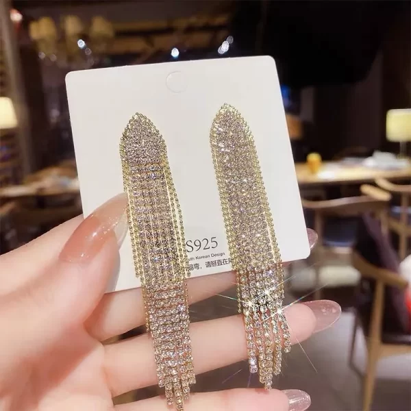 aretes long rhinestones golden - Imagen 2