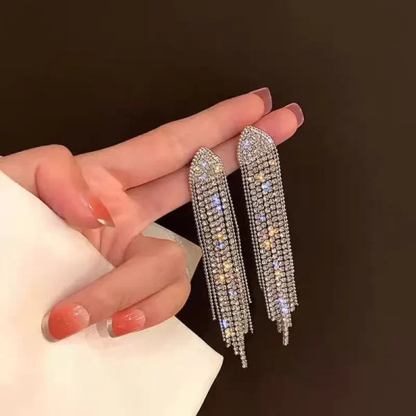aretes long rhinestones silver