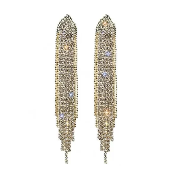 aretes long rhinestones golden