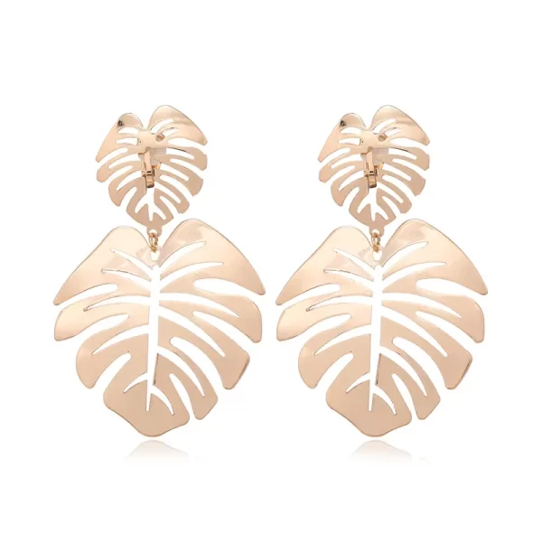 aretes broche de clip leaf hoja gold