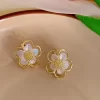 aretes broche de clip flores perla