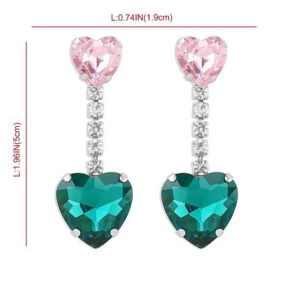 aretes corazones rhinestones rosa con verde - Imagen 6