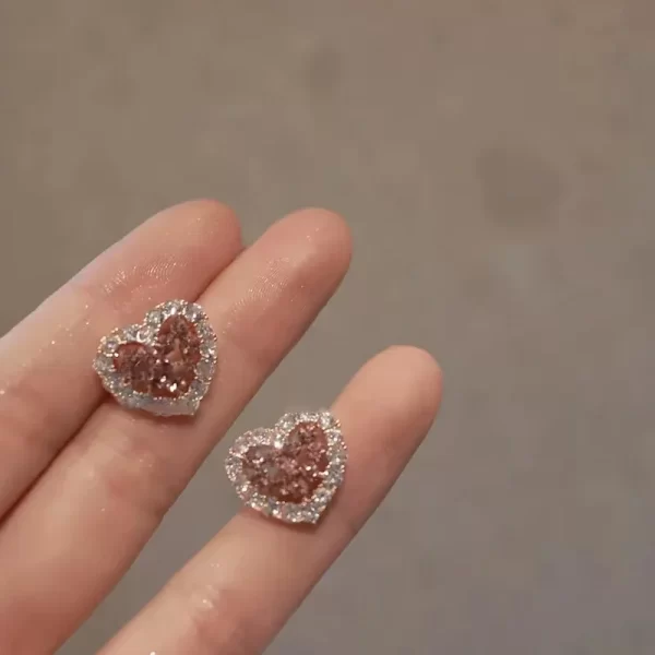 aretes corazones zircon rosa pink - Imagen 2