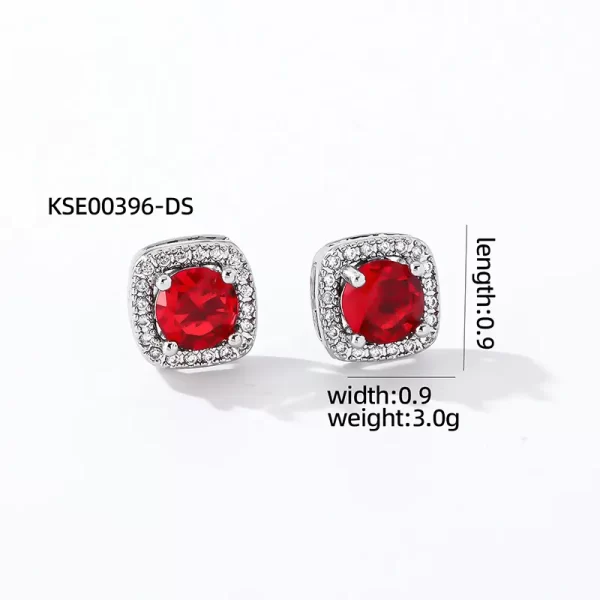 aretes cuadrados silver rojos - Imagen 2