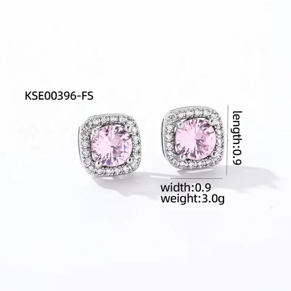 aretes cuadrados silver rosa - Imagen 2