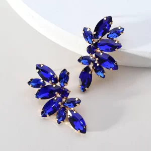aretes hojas rhinestones azules