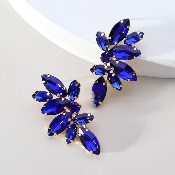 aretes hojas rhinestones azules