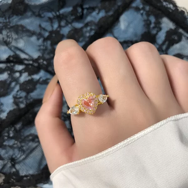 anillo corazon rosa golden - Imagen 5