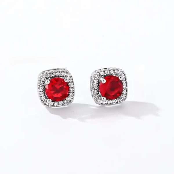 aretes cuadrados silver rojos