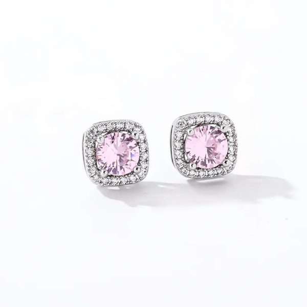 aretes cuadrados silver rosa