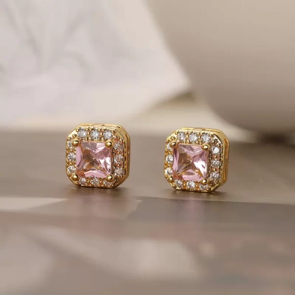 aretes square zircon rosados gold