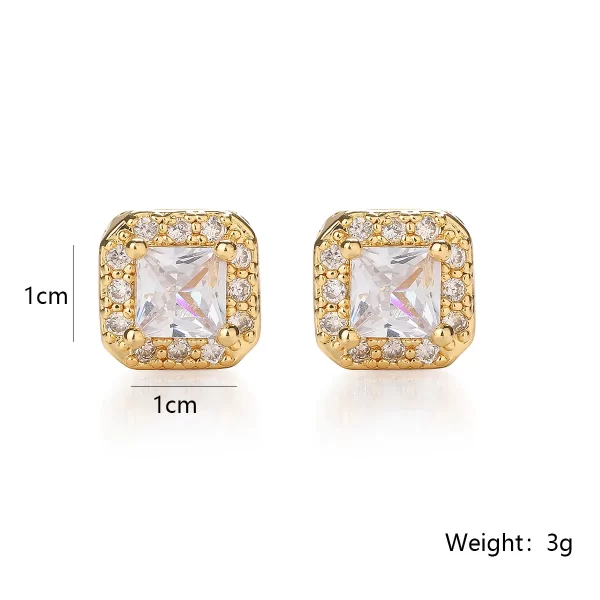 aretes square zircon blancos gold - Imagen 2