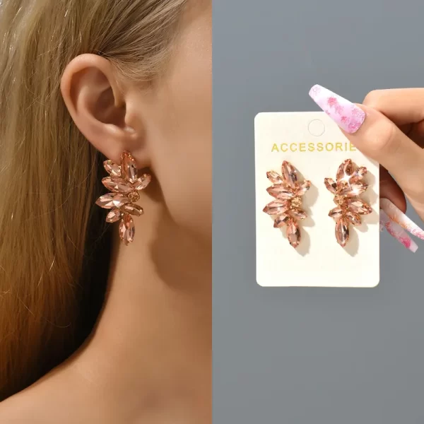 aretes hojas rhinestones rose gold - Imagen 2