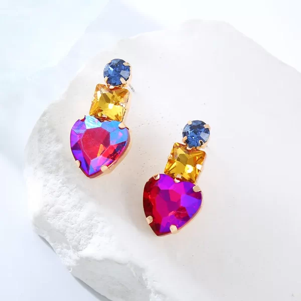 aretes corazones tornasol fucsia - Imagen 2