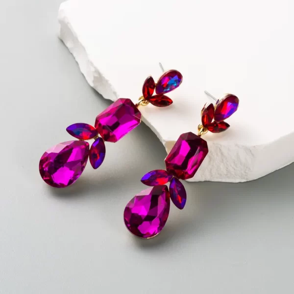 aretes olive rhinestones fucsia - Imagen 3