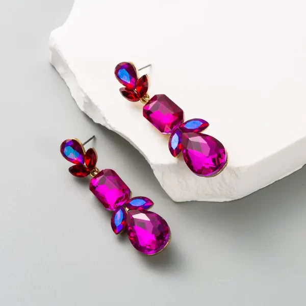 aretes olive rhinestones fucsia - Imagen 2