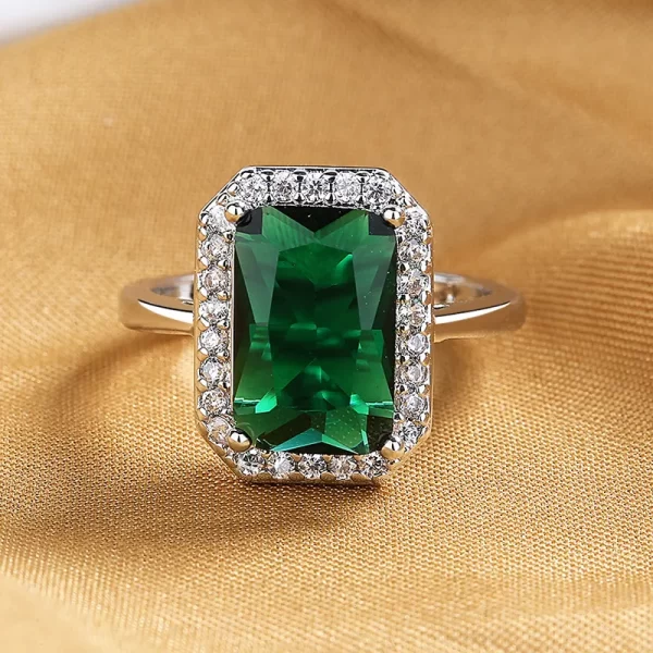 anillo zircon rectangulo verde silver